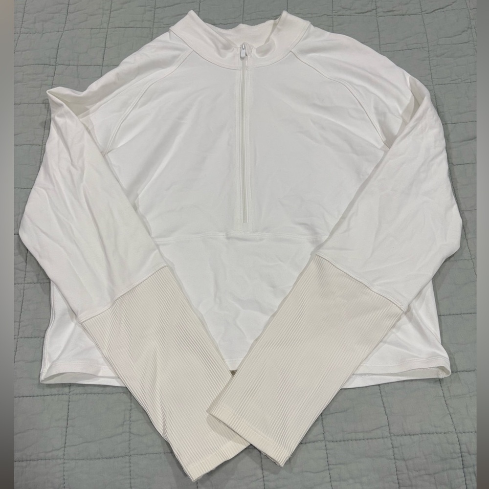 Lululemon It's Rulu Long Sleeve White Size 12 Run Half Zip Thumbholes Ribbed